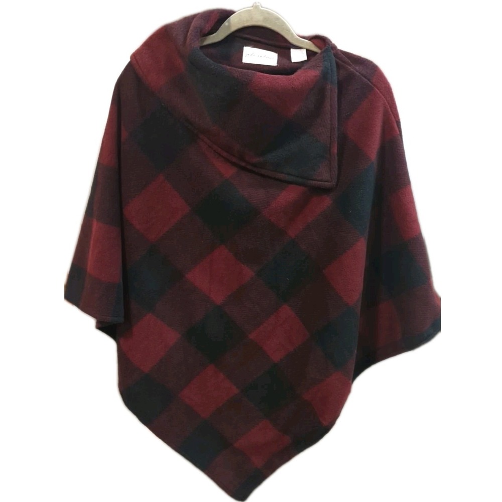 Buffalo Plaid Poncho Cape OSFM Equestrian fleece Split Collar Cozy Comfy Soft